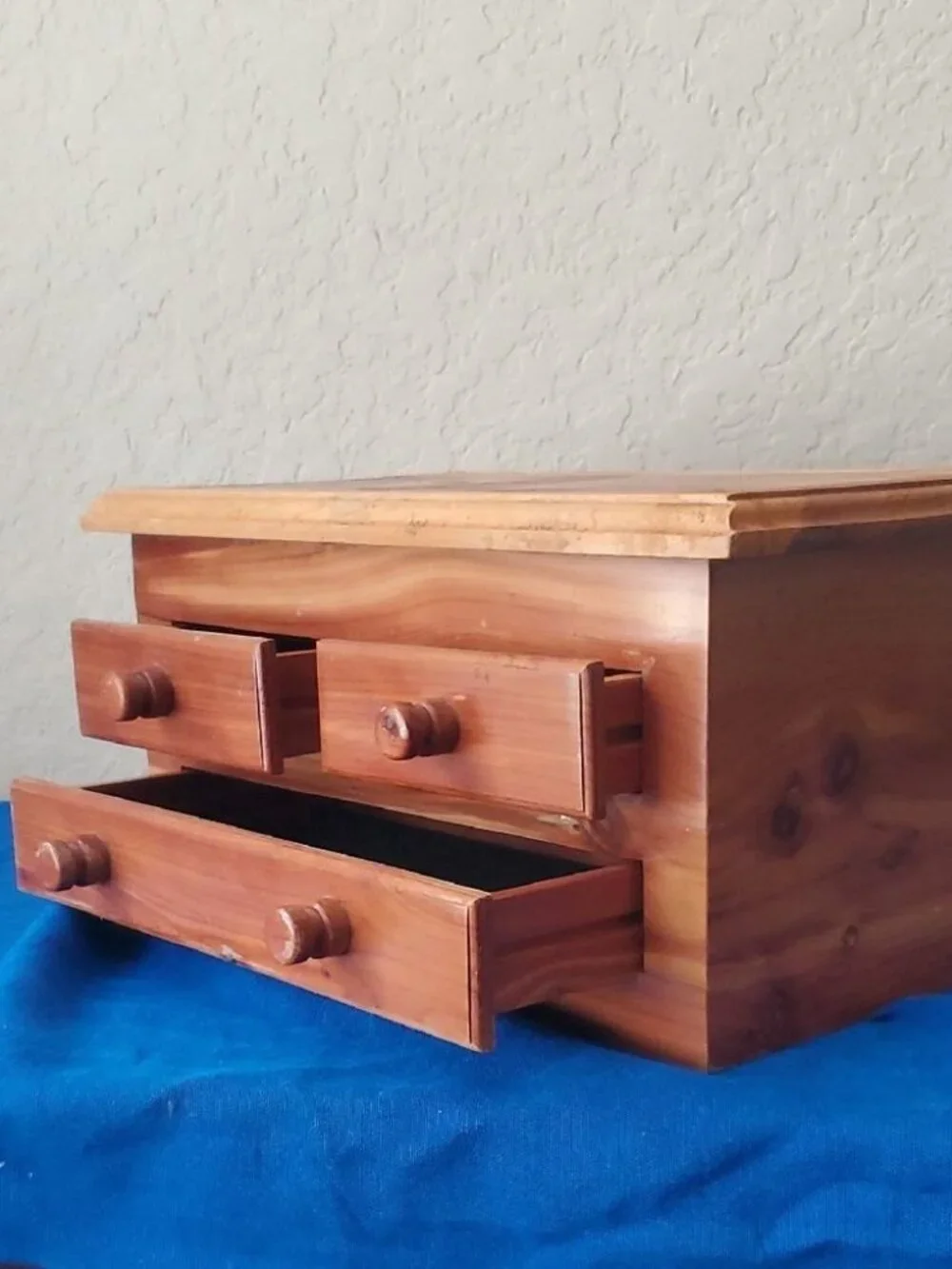 Vintage Wooden Miniature Dresser Jewelry Box - 3 Drawer Trinket Chest Organizer